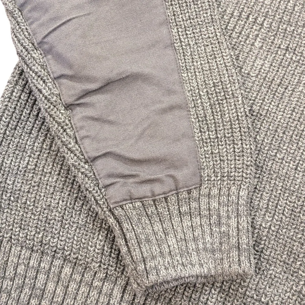 LL Bean Mens XL Shawl Collar Sweater Gray Cotton Elbow Patch Cabincore Heritage